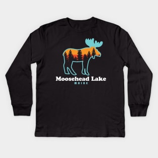 Moosehead Lake Maine Moose Retro Kids Long Sleeve T-Shirt